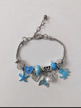 Blue & Silver Charm Bracelet Like New